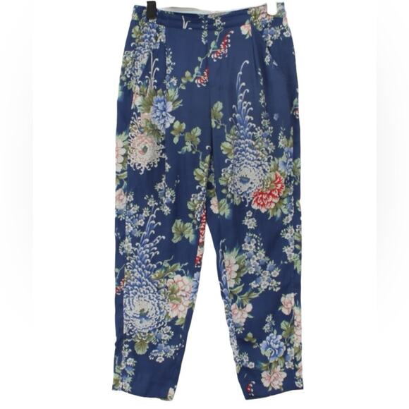 Zara Silky Harness The Power Of Flowers Straight Leg Crop Pants Pull On Blue M - Picture 12 of 14